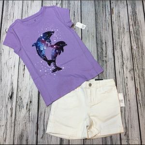 Gap Girls 8 Dolphin Shirt & White Denim Shorts